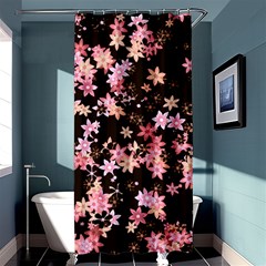 Pink Lilies On Black Shower Curtain 36  X 72  (stall)  by SpinnyChairDesigns