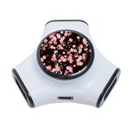 Pink Lilies on Black 3-Port USB Hub Front