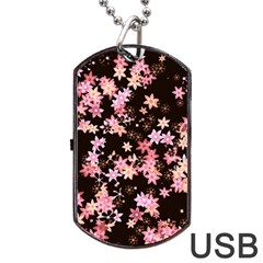 Pink Lilies On Black Dog Tag Usb Flash (one Side) by SpinnyChairDesigns