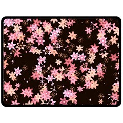 Pink Lilies On Black Double Sided Fleece Blanket (large)  by SpinnyChairDesigns