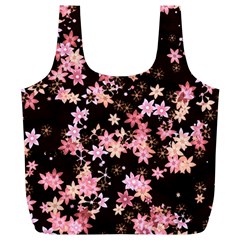 Pink Lilies On Black Full Print Recycle Bag (xl) by SpinnyChairDesigns