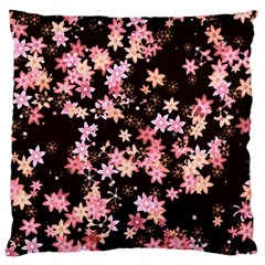 Pink Lilies On Black Large Flano Cushion Case (one Side) by SpinnyChairDesigns