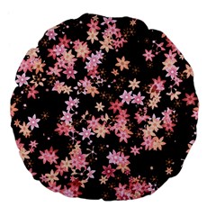 Pink Lilies On Black Large 18  Premium Flano Round Cushions by SpinnyChairDesigns