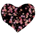 Pink Lilies on Black Large 19  Premium Flano Heart Shape Cushions Back