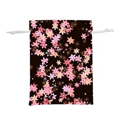 Pink Lilies On Black Lightweight Drawstring Pouch (m) by SpinnyChairDesigns