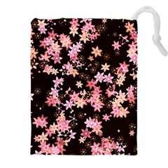 Pink Lilies On Black Drawstring Pouch (5xl) by SpinnyChairDesigns