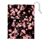 Pink Lilies on Black Drawstring Pouch (5XL) Front