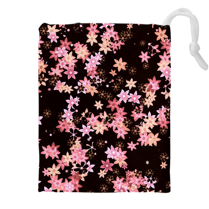 Pink Lilies on Black Drawstring Pouch (5XL)