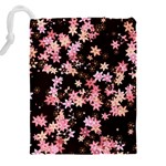 Pink Lilies on Black Drawstring Pouch (5XL) Back