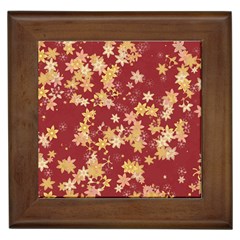 Gold And Tuscan Red Floral Print Framed Tile by SpinnyChairDesigns