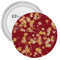 Gold And Tuscan Red Floral Print 3  Buttons by SpinnyChairDesigns