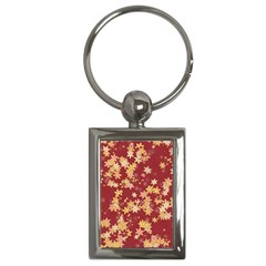 Gold And Tuscan Red Floral Print Key Chain (rectangle) by SpinnyChairDesigns