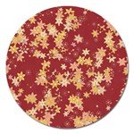 Gold and Tuscan Red Floral Print Magnet 5  (Round) Front