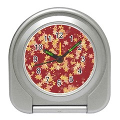 Gold And Tuscan Red Floral Print Travel Alarm Clock by SpinnyChairDesigns