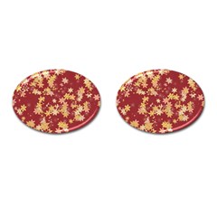 Gold And Tuscan Red Floral Print Cufflinks (oval) by SpinnyChairDesigns