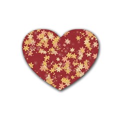 Gold And Tuscan Red Floral Print Heart Coaster (4 Pack)  by SpinnyChairDesigns