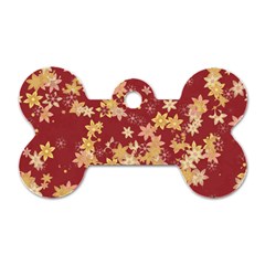 Gold And Tuscan Red Floral Print Dog Tag Bone (two Sides) by SpinnyChairDesigns