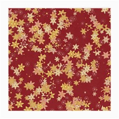 Gold And Tuscan Red Floral Print Medium Glasses Cloth (2 Sides) by SpinnyChairDesigns