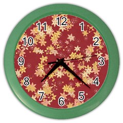 Gold And Tuscan Red Floral Print Color Wall Clock by SpinnyChairDesigns