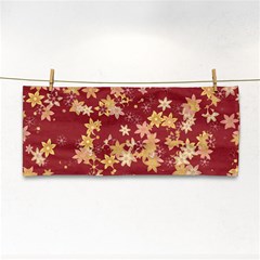 Gold And Tuscan Red Floral Print Hand Towel by SpinnyChairDesigns