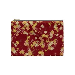 Gold And Tuscan Red Floral Print Cosmetic Bag (medium) by SpinnyChairDesigns