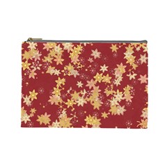 Gold And Tuscan Red Floral Print Cosmetic Bag (large) by SpinnyChairDesigns