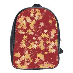 Gold And Tuscan Red Floral Print School Bag (large) by SpinnyChairDesigns