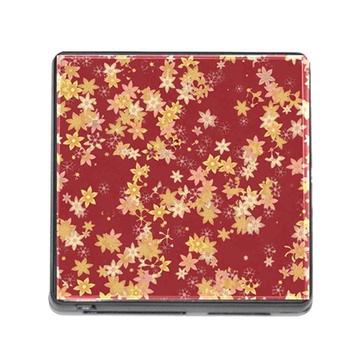 Gold and Tuscan Red Floral Print Memory Card Reader (Square 5 Slot)