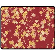 Gold And Tuscan Red Floral Print Fleece Blanket (medium)  by SpinnyChairDesigns