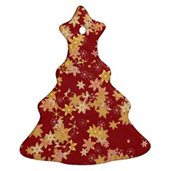 Gold And Tuscan Red Floral Print Ornament (christmas Tree)  by SpinnyChairDesigns