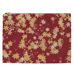 Gold And Tuscan Red Floral Print Cosmetic Bag (xxl) by SpinnyChairDesigns