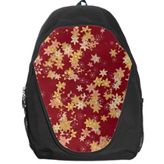 Gold And Tuscan Red Floral Print Backpack Bag by SpinnyChairDesigns