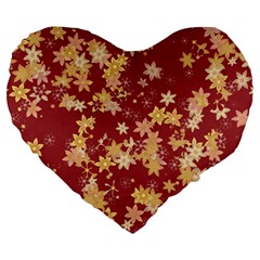 Gold And Tuscan Red Floral Print Large 19  Premium Heart Shape Cushions by SpinnyChairDesigns