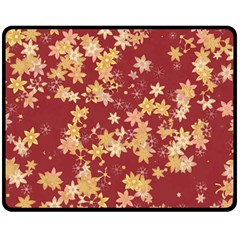 Gold And Tuscan Red Floral Print Double Sided Fleece Blanket (medium)  by SpinnyChairDesigns