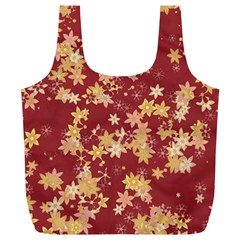 Gold And Tuscan Red Floral Print Full Print Recycle Bag (xl) by SpinnyChairDesigns