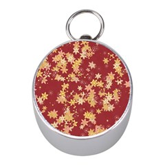 Gold And Tuscan Red Floral Print Mini Silver Compasses by SpinnyChairDesigns