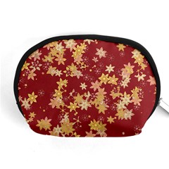 Gold And Tuscan Red Floral Print Accessory Pouch (medium) by SpinnyChairDesigns