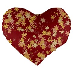 Gold And Tuscan Red Floral Print Large 19  Premium Flano Heart Shape Cushions by SpinnyChairDesigns