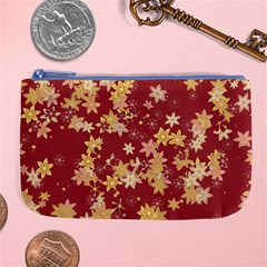 Gold And Tuscan Red Floral Print Large Coin Purse by SpinnyChairDesigns