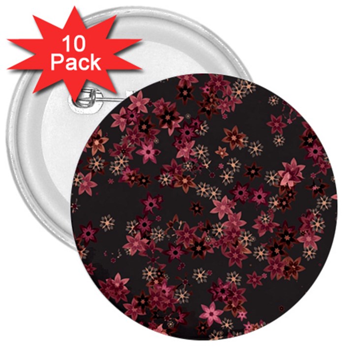 Pink Wine Floral Print 3  Buttons (10 pack) 