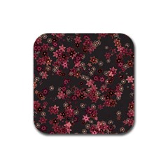 Pink Wine Floral Print Rubber Square Coaster (4 Pack)  by SpinnyChairDesigns