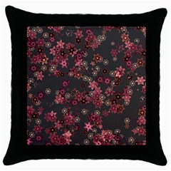 Pink Wine Floral Print Throw Pillow Case (black) by SpinnyChairDesigns