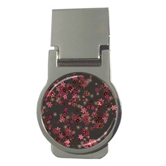 Pink Wine Floral Print Money Clips (round)  by SpinnyChairDesigns