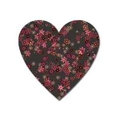 Pink Wine Floral Print Heart Magnet by SpinnyChairDesigns