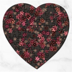 Pink Wine Floral Print Jigsaw Puzzle (heart) by SpinnyChairDesigns