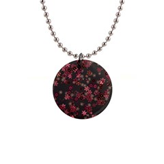 Pink Wine Floral Print 1  Button Necklace by SpinnyChairDesigns