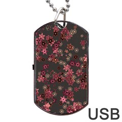 Pink Wine Floral Print Dog Tag Usb Flash (one Side) by SpinnyChairDesigns