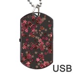 Pink Wine Floral Print Dog Tag USB Flash (Two Sides) Front