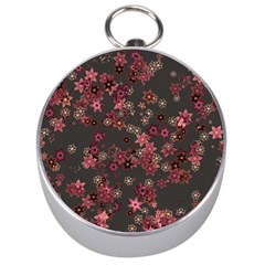 Pink Wine Floral Print Silver Compasses by SpinnyChairDesigns