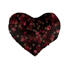 Pink Wine Floral Print Standard 16  Premium Flano Heart Shape Cushions by SpinnyChairDesigns